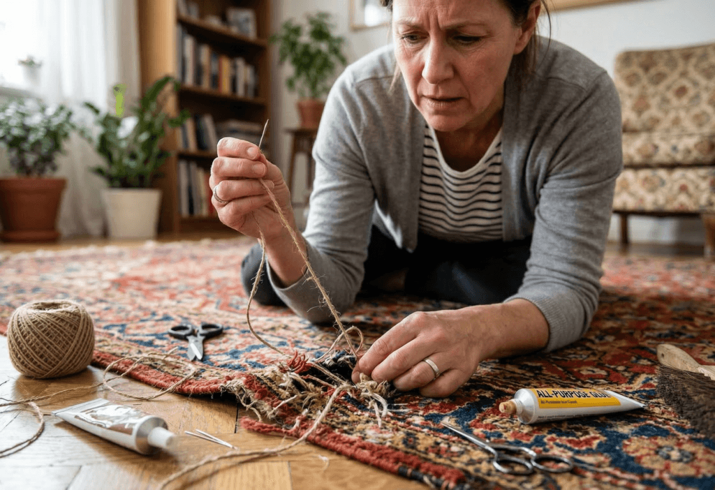 Reweaving damaged carpet